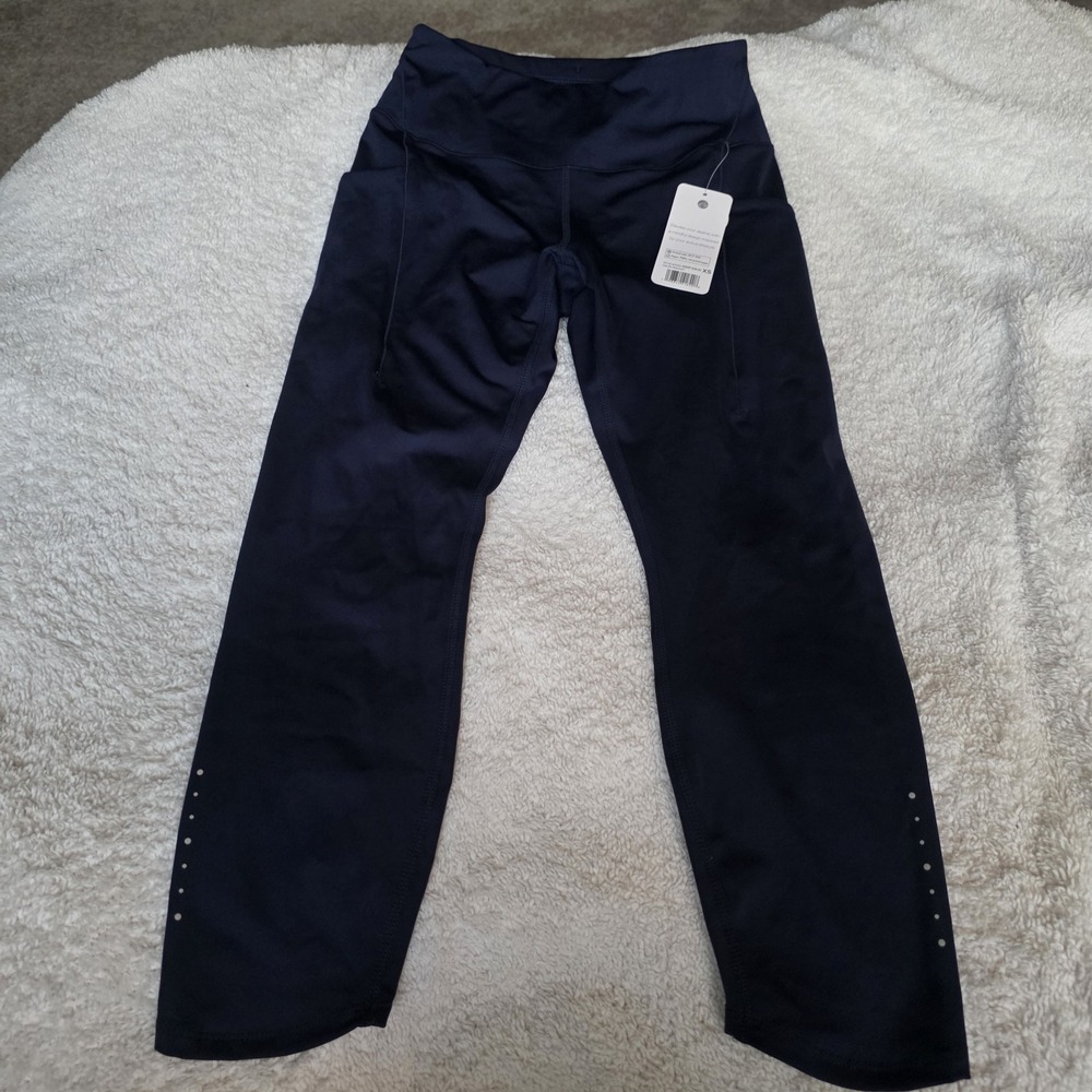 Apana Vital Sculpt Pocket High Waisted 22" Capri Side Pockets Legging Blue Sz XS